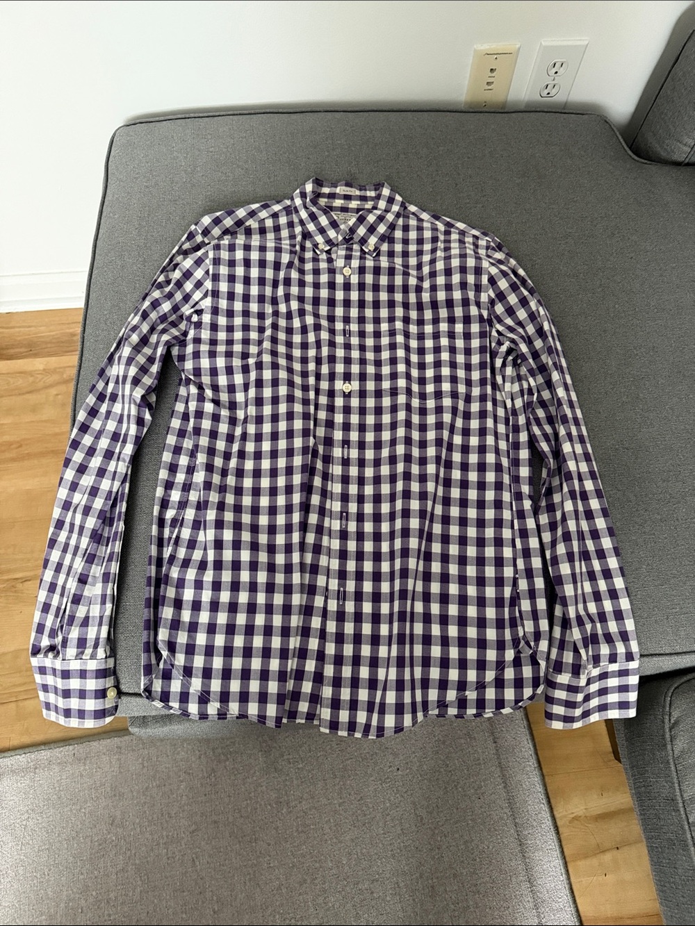 J. Crew Purple and White Gingham Button-Down Shirt